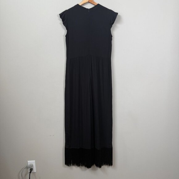 Zara Wide Leg Fringe Hem Jumpsuit Womens Small Black Ruffle Cocktail Party Event - Picture 11 of 16